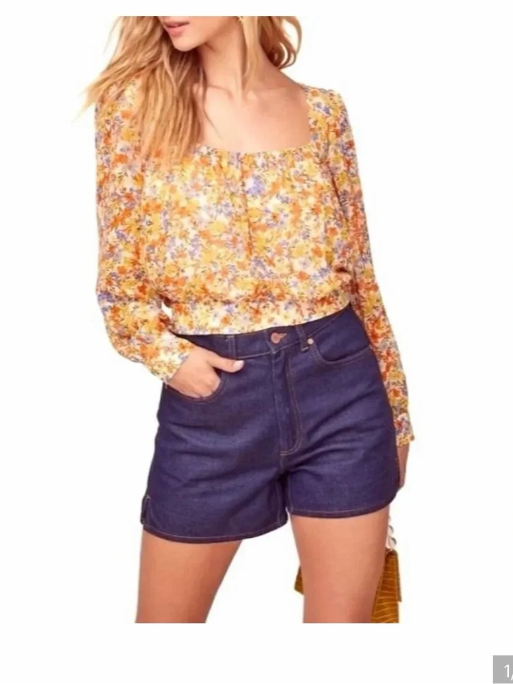 ASTR Yellow Floral Tie-Front Blouse